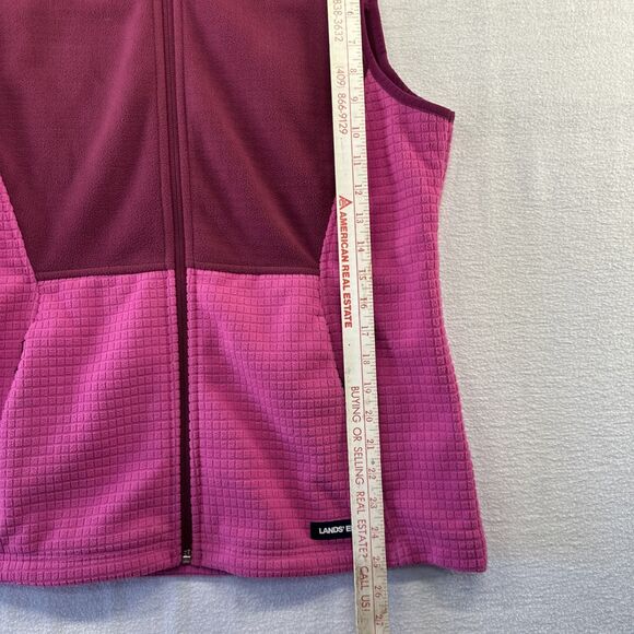 Lands End Full Zip Vest Womens Size M 10-12 Pink Colorblock Polartec Warm Pocket - Picture 6 of 8